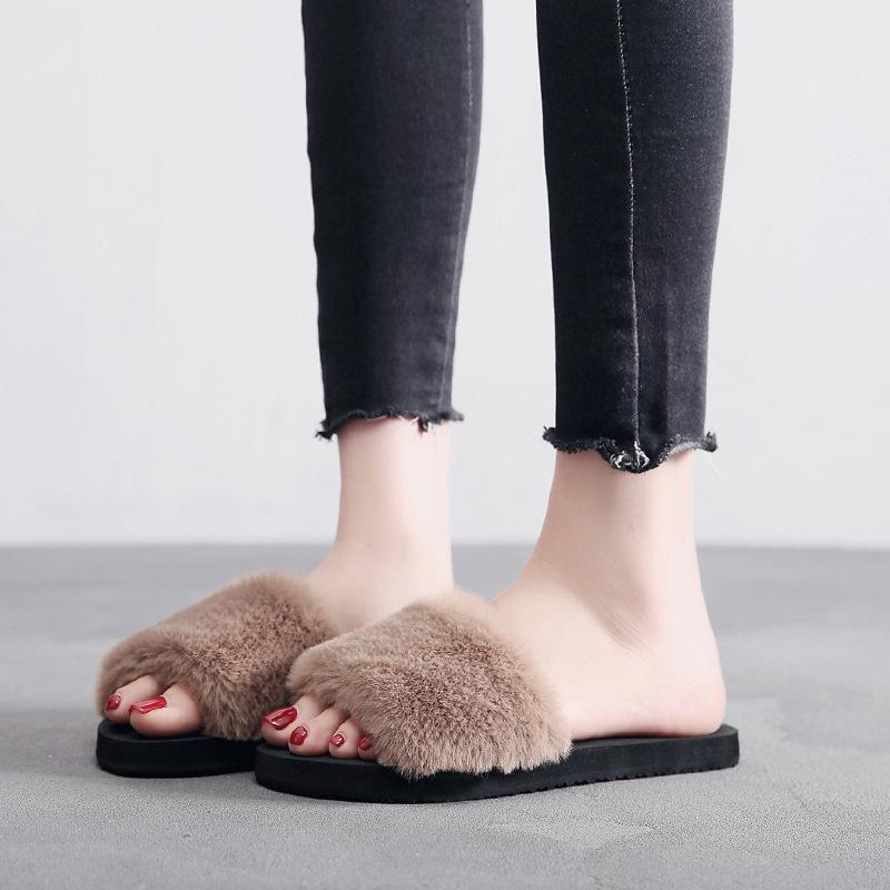Indoor Outdoor, Women, Slip-on, Open Toe, Flat, Warm, Winter, Slipper Shoes