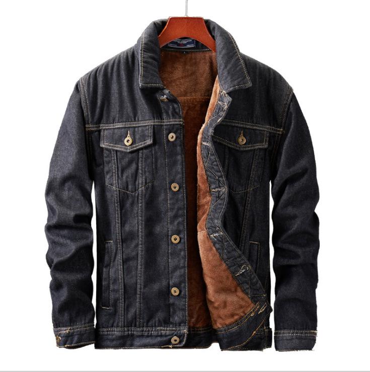 

2018 Men s Winter Fleece-Lined Denim Jacket, Warm and Thickened, Korean Slim Fit, Plus Size Available M