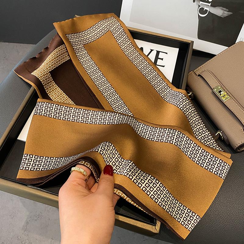 Fresh Polka Dot Print Silk Scarf Women'S Chiffon Satin Double Layer Neck Scarf Bag Handle Bow Tie Hair Band Fashion Accessory