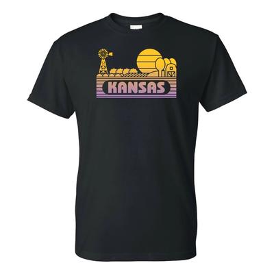 Kansas Groovy Sunset - Landschaft Urlaubshaus Bundesstaat T-Shirt - Schwarz