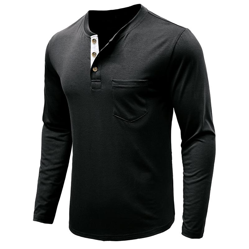 Cămași Henley cu mânecă lungă pentru bărbați, cu buzunar, ocazional, pline de top, de bază, Lenjerie de corp, tricouri cu 3 nasturi, tricou pentru antrenament sportiv Tricou pentru bărbați