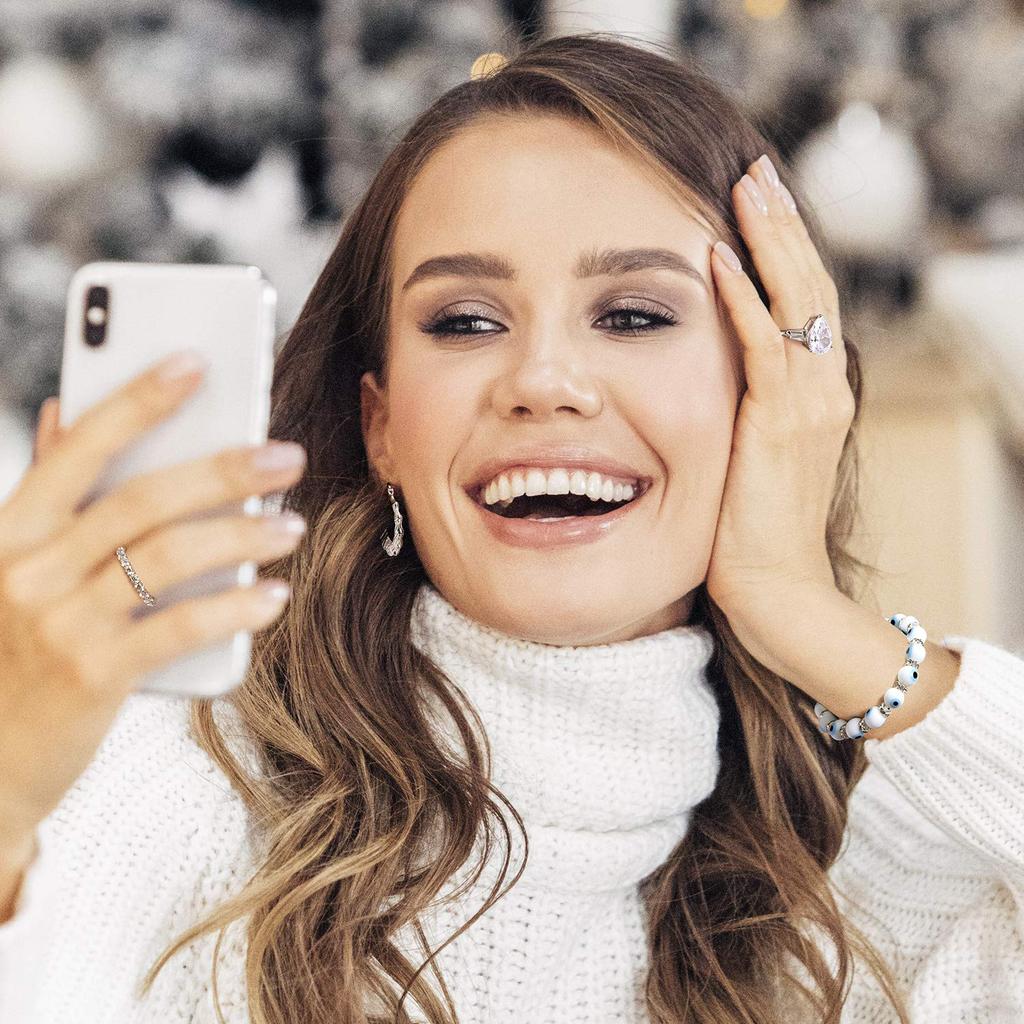 Glass Blue Evil Eye Crystal Rondelle Spacer Evil Stretch Bracelet [Bling Jewelry]