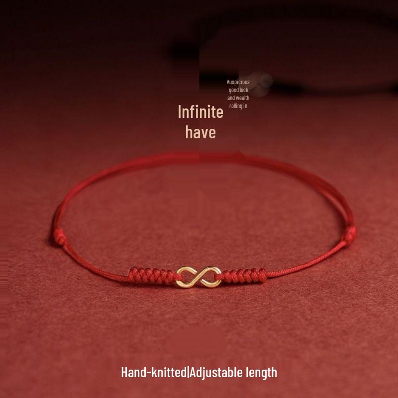 Year of the Rat Red String Anklet: Infinite Money Design, Hand-Woven Couples' Gift
