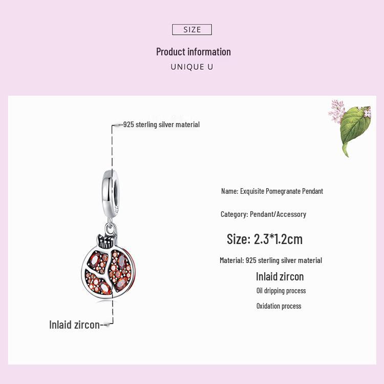 Exquise Granaatappel DIY Armband Hanger met Pavé Zirkoon en 925 Zilveren Kralen