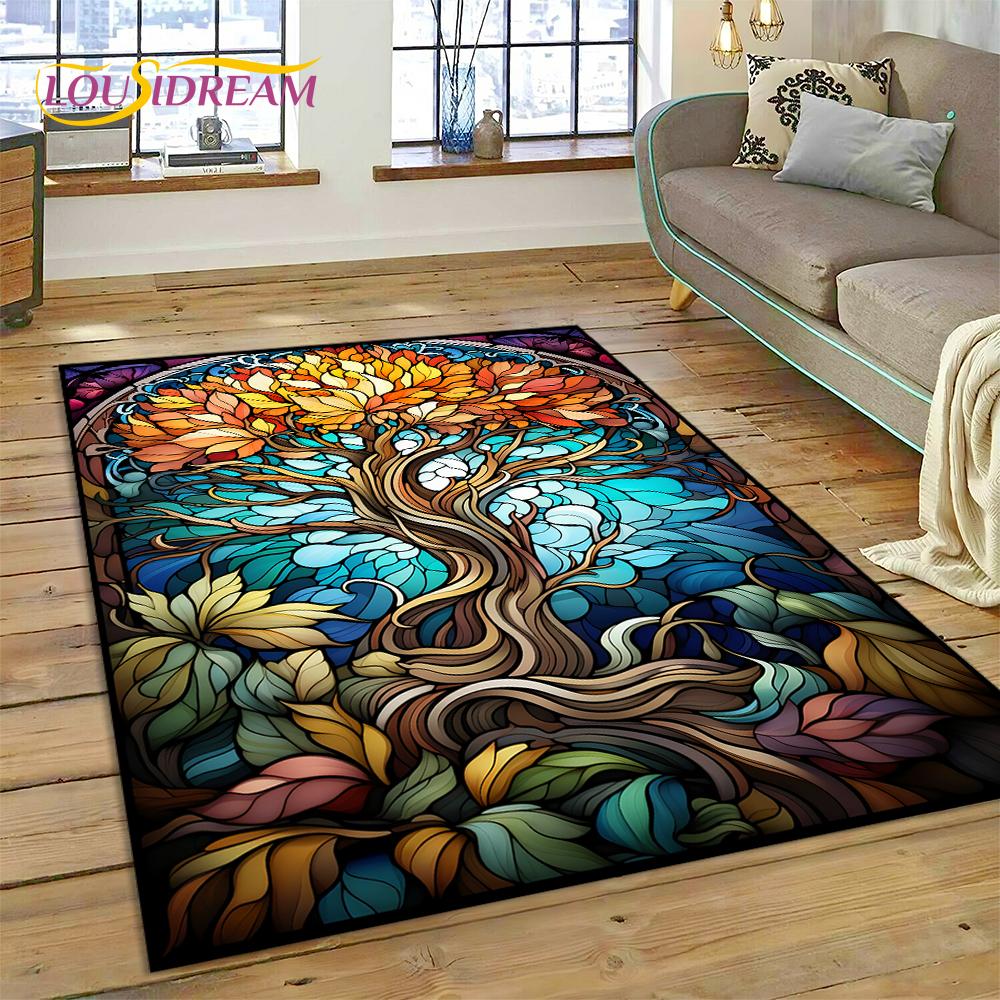 3D Strom života Příroda Viking Yggdrasil Severský Koberec pro Obývací pokoj Ložnice Dekorace, Protiskluzová Dekorace na Pohovku Rohožka Dárek