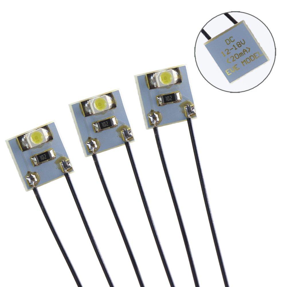 White SMD 3528 Chip LEDs with Wiring and Resistors for Model and Dioramas 20-Pack Trains, Railways, Buildings,