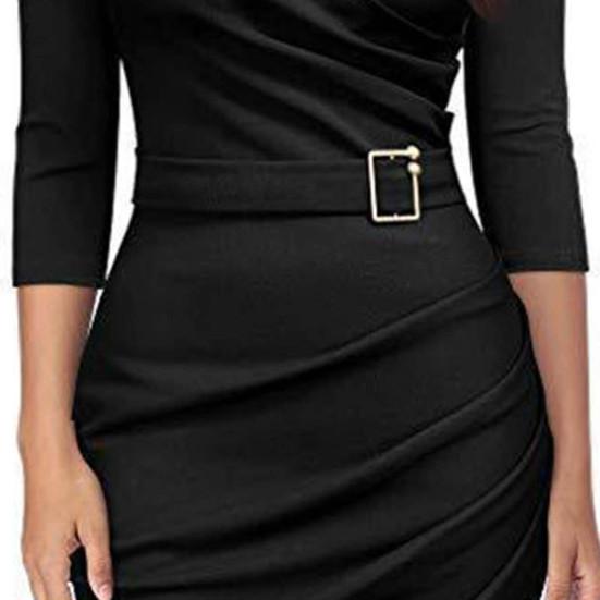 Lady Dress Solid Color V Neck Slim Casual Sheath Dress for Daily