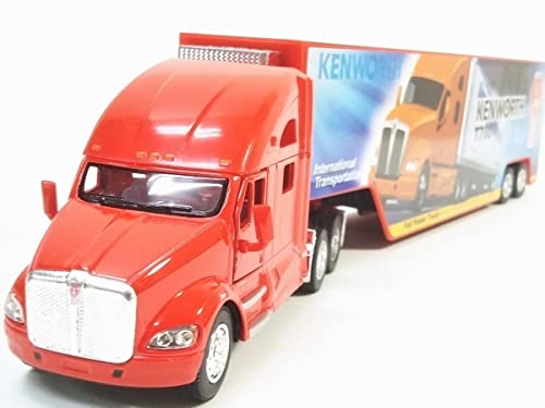 Kinsmart Kenworth T700 Container Trailer Truck 1/68 Scale Diecast Pullback Diecast Model Car (Red)