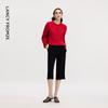 Langzi Red Round Neck Pleated Hem Short Jacket