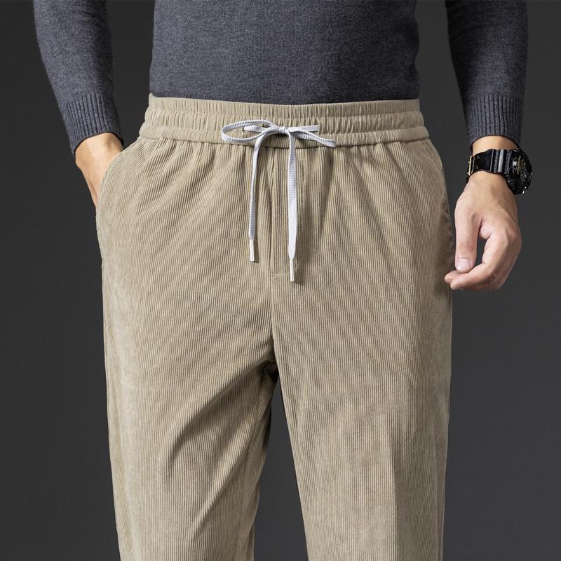 Men's Loose Fit Corduroy Casual Pants - Soft, Breathable, Elastic Waist with Drawstring
