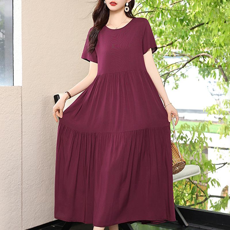 Elegant Dresses Woman Casual Short Sleeve Long Dresses Summer Plus Size Women's Clothing