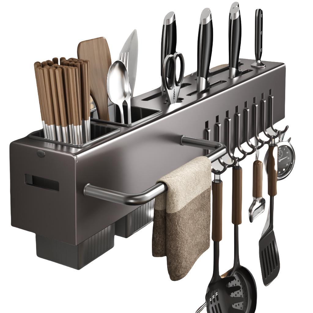 Wall-Mounted Multifunctional Knife Holder and Kitchen Shelf