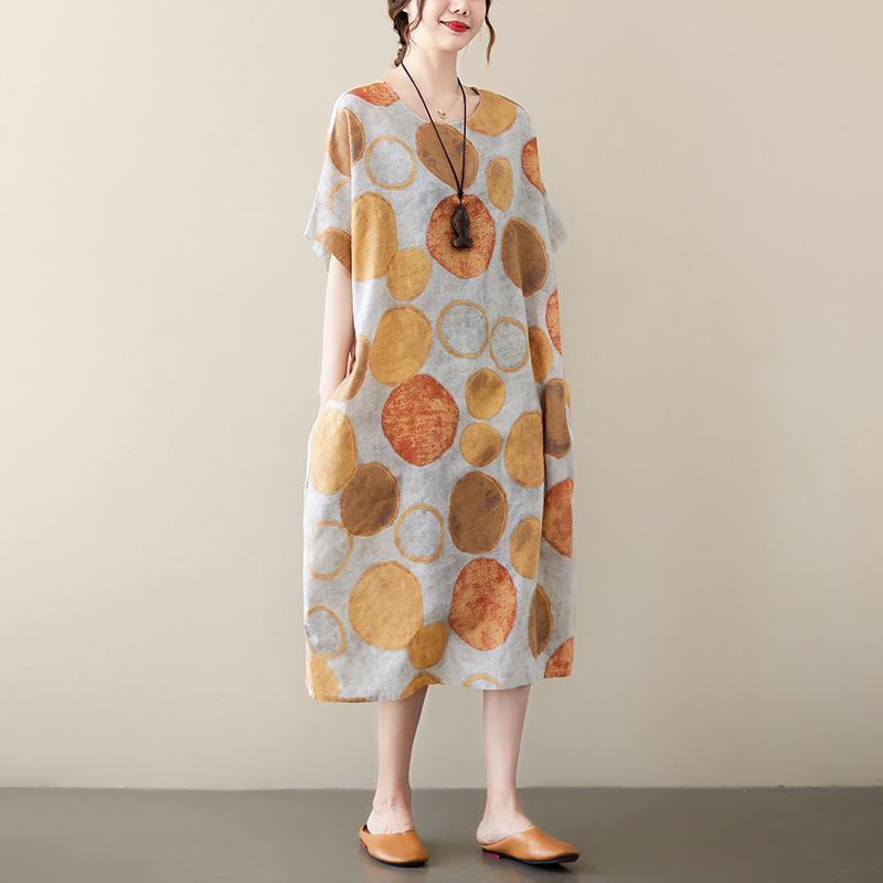 

Летнее свободное женское платье из хлопка и льна One size оранжевый