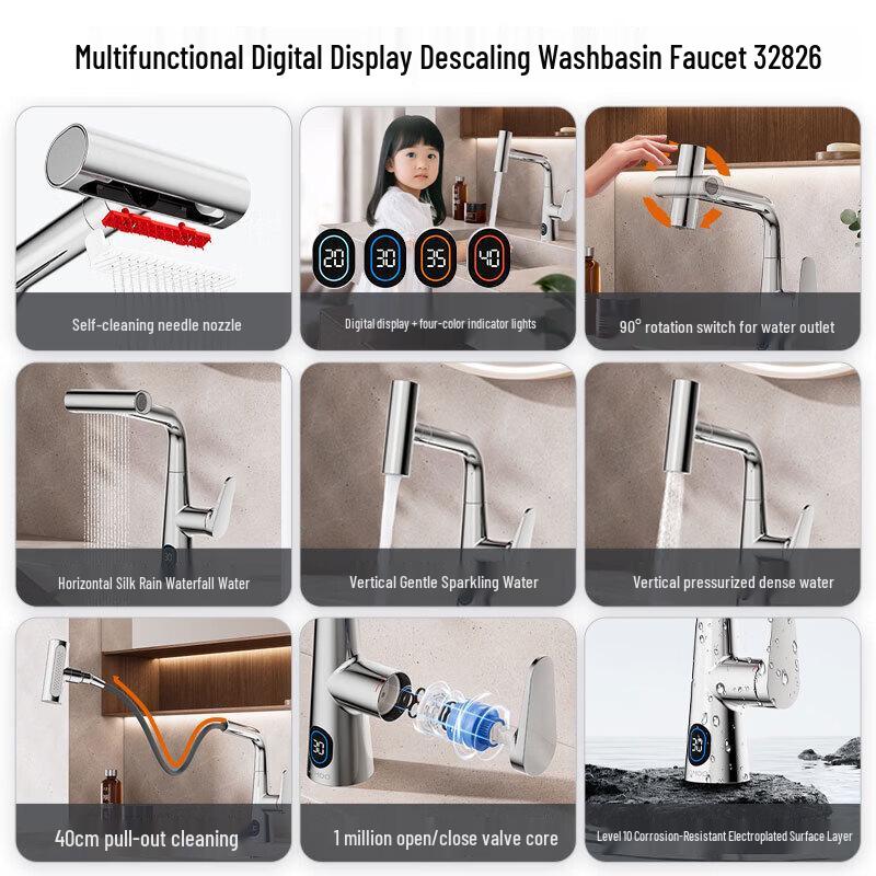 JOMOO Waterfall Pull-Out Basin Faucet with Digital Temperature Display
