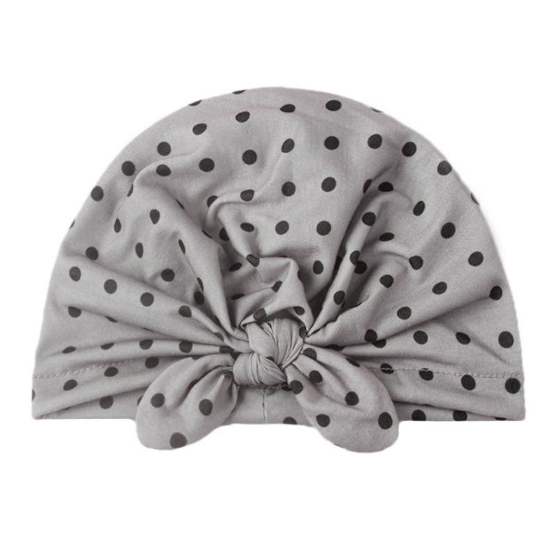 Spring and summer new solid color polka dot baby hat, cute rabbit ears breathable Indian knotted baby fetus