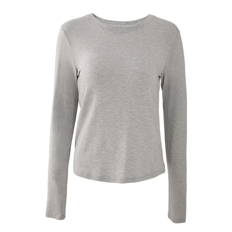 Lyocell soft wool round neck long sleeved T-shirt for women's front shoulder base