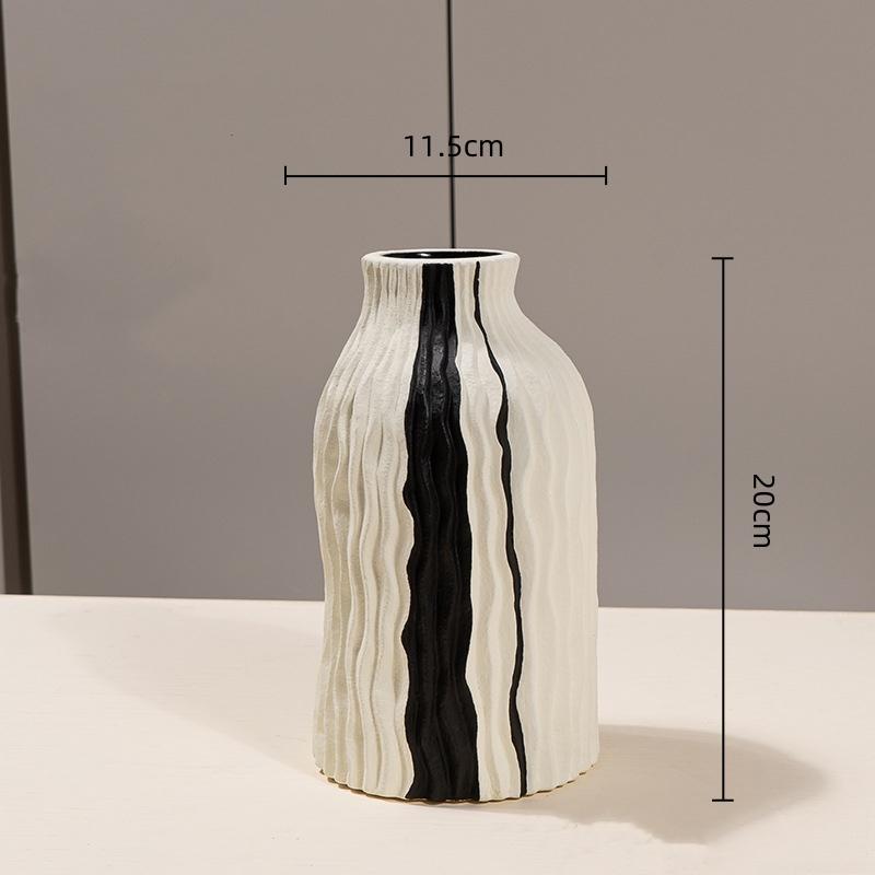 Keramikvase Geometrische Streifen Welle Handgefertigt Unregelmäßige Vase Blumentopf Blumenarrangement Zubehör Heimdekoration