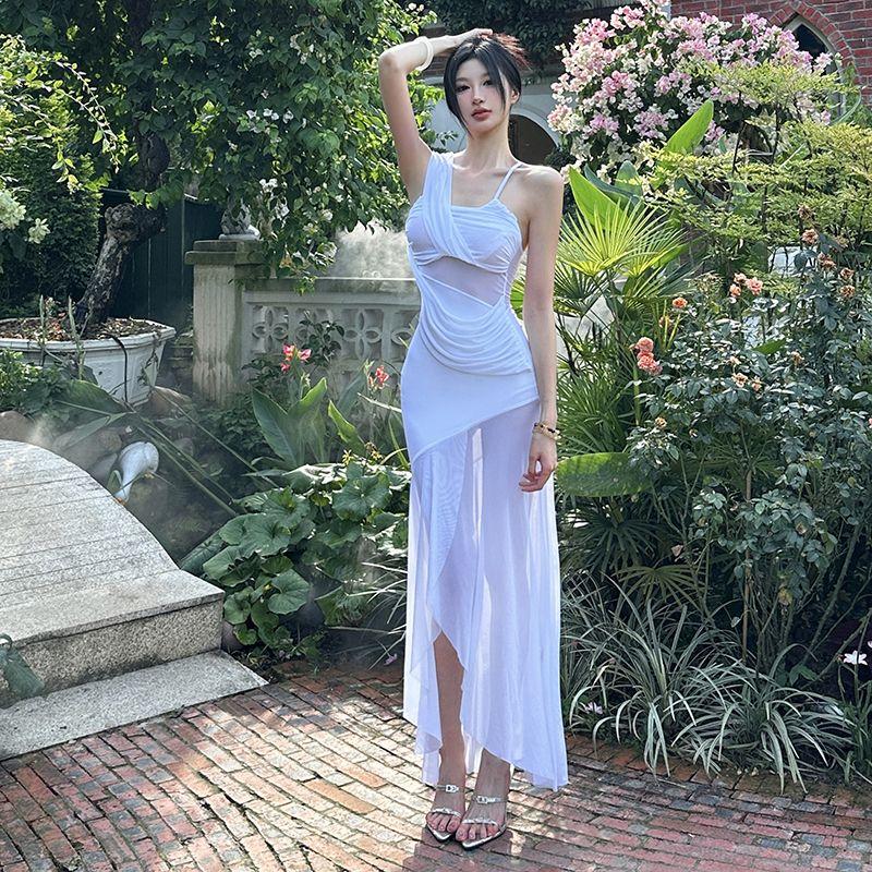 

Sisjuly Idle Style Step by Step Lotus Vacation Skirt White L