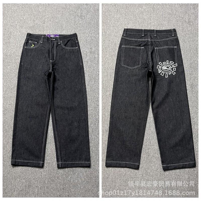 Unisex Streetwear Printed Straight Fit Denim Jeans Loose Comfortable Cotton Pants Casual Wear