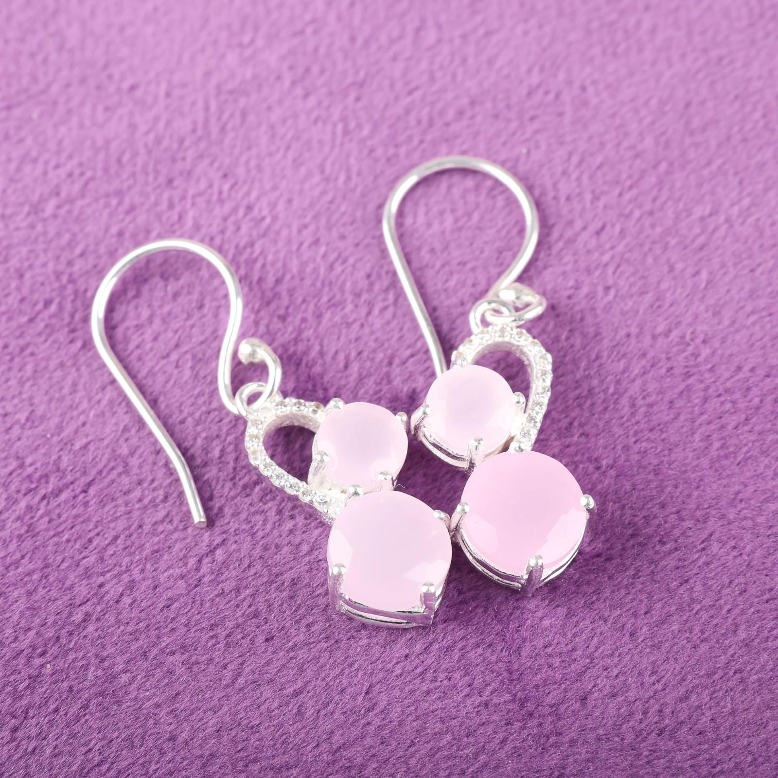 

Розовый Халцедон Драгоценный Камень 925 Стерлинговое Серебро Ювелирные Изделия Циркон Женские Серьги 1.38 CZE-3-17