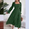 Women Casual European American Polka Dot Ruffled Square Neck Long Sleeve Flared Maxi Dress