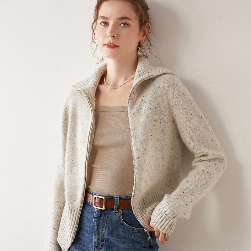 Women's Colorful Dots Cashmere Zipper Cardigan Sweater - Gentle Style, New Autumn Winter 2023 Collection