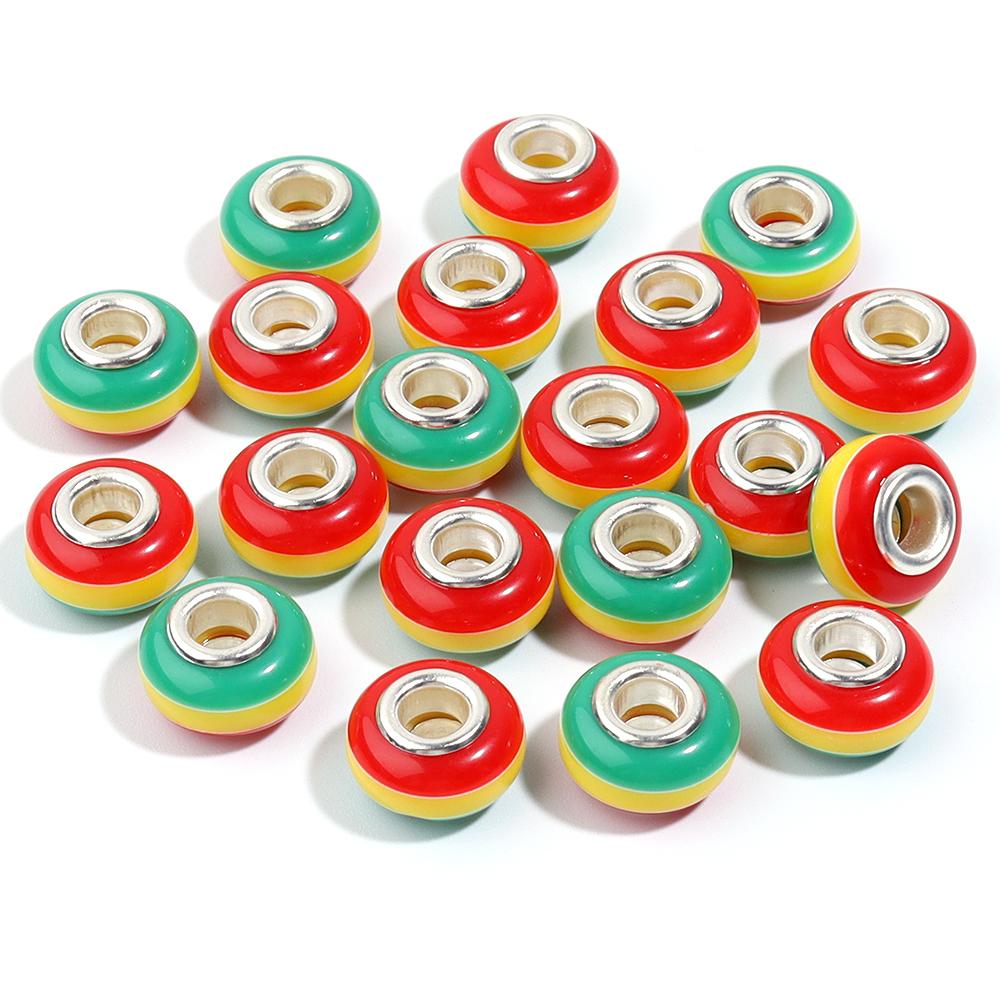 20pcs 14x8.5mm Resin Beads Rainbow Stripe Flat Round Big Hole Loose Beads For Jewelry Making DIY Bracelets Necklace Accessories