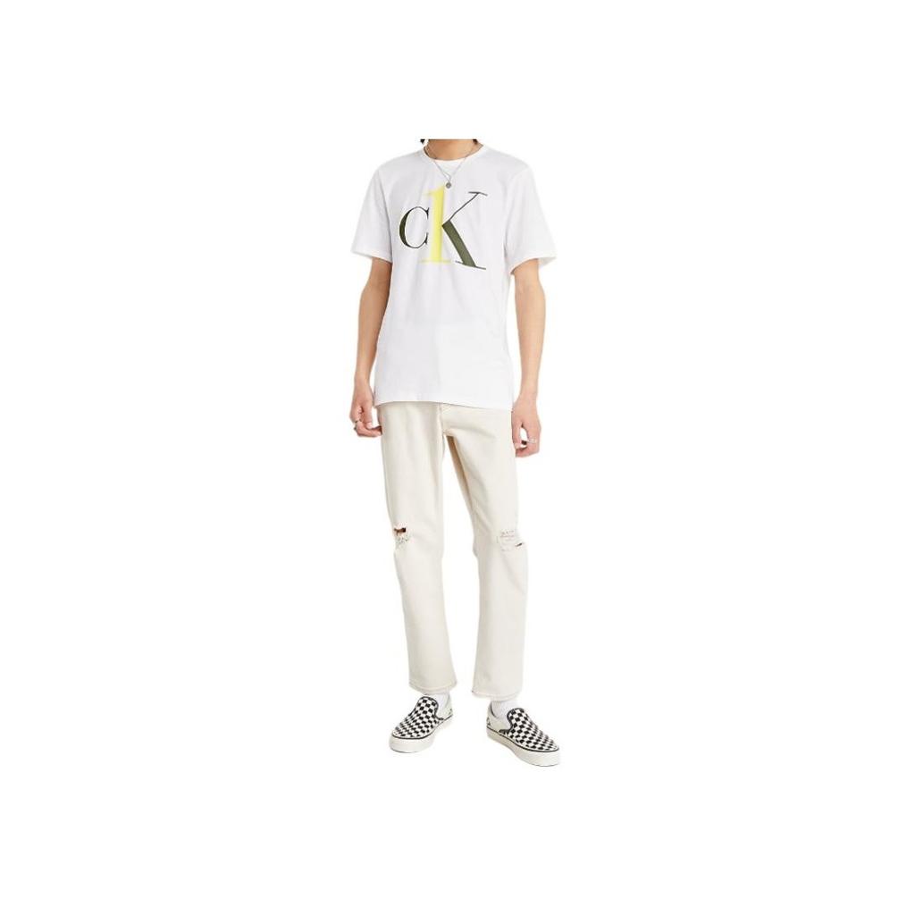 Calvin Klein Letter Print Casual Crew Neck Short Sleeve Regular T-Shirt Men T-Shirts White NM1903E-KLR