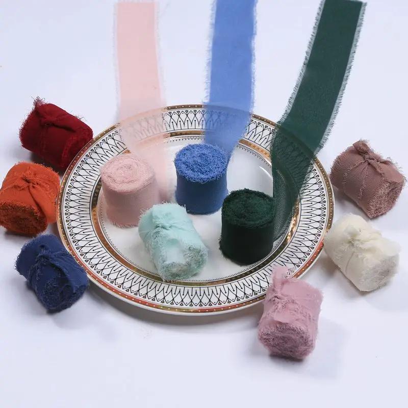 4CM*5M Handmade Frayed Edged Satin Chiffon Silk Ribbon For Wedding Invitation Wrapping Bouquets Birthday Party Decorations Gifts