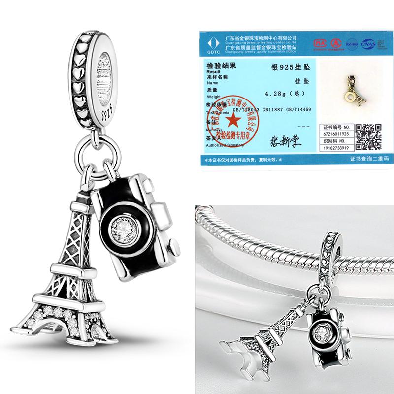 Charms Plata De Ley 925 copper Original Devil's Eye Perfume Bottle Bow Silicone Spacer Beads Women Bracelet DIY Zircon Pendants