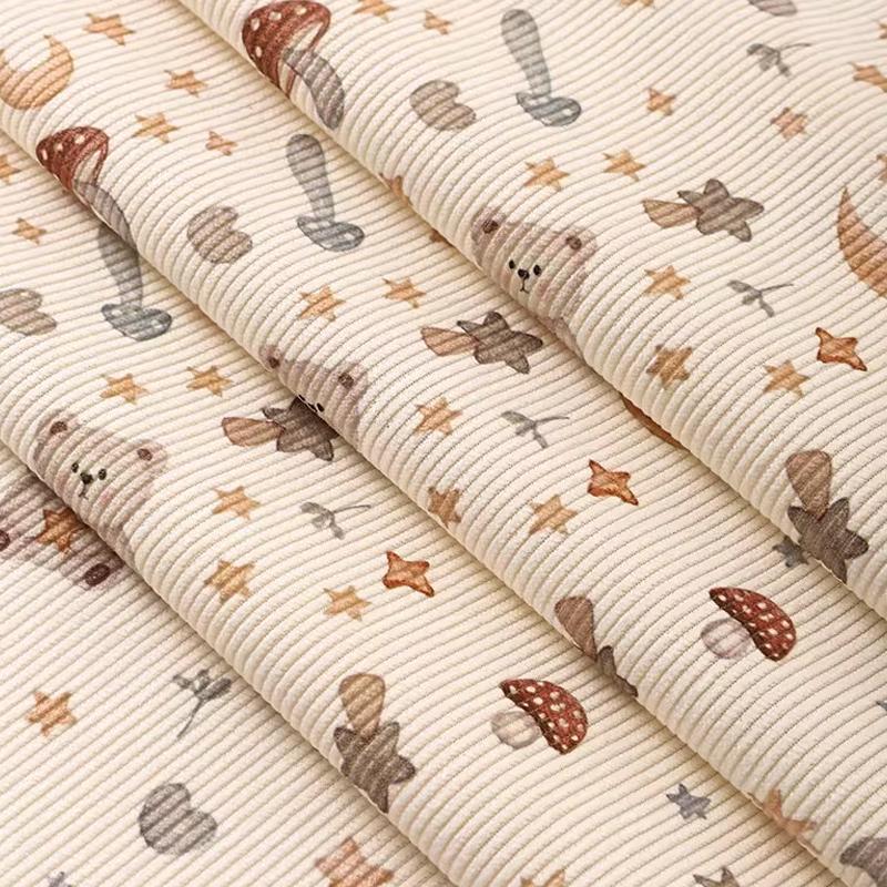 0.5m/2m Fine Strip Thicken Corduroy Cute Cartoon Printed for Sewing Winter Coats Children's Clothing Pants Handmade DIY Fabrics