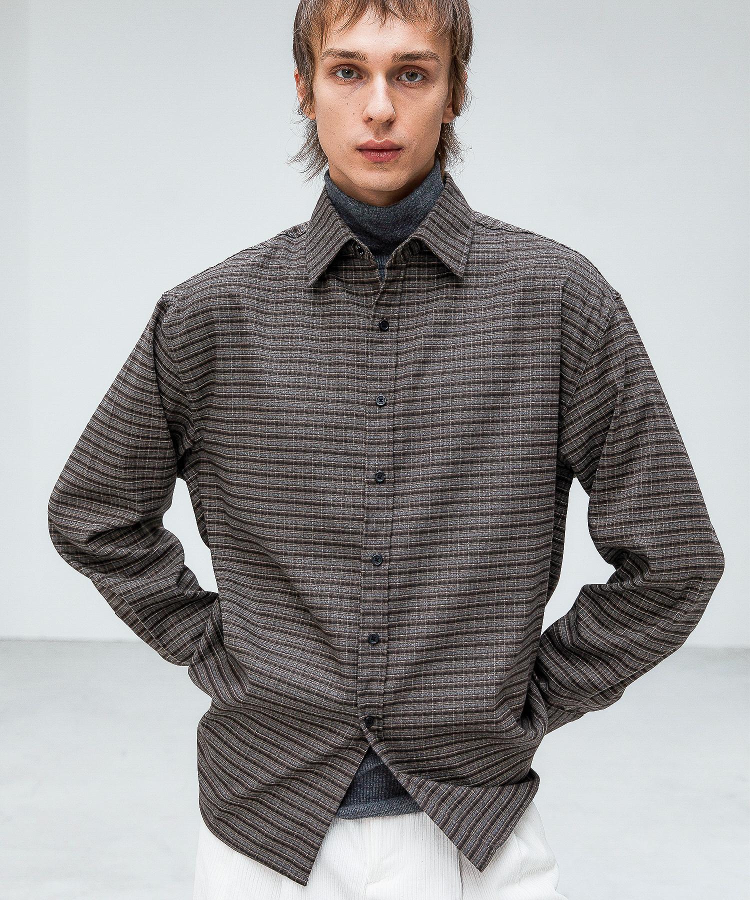 Triple Sense Fine Wool Classic Check Shirt_Gray Brown Gray/L