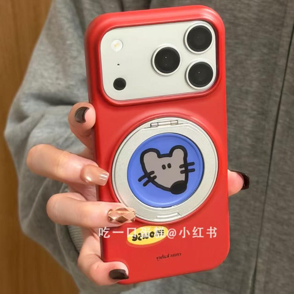 Red Background Blue Circle Mouse 360 Rotating Bracket Apple 17promax Mobile Phone Case Iphone1615