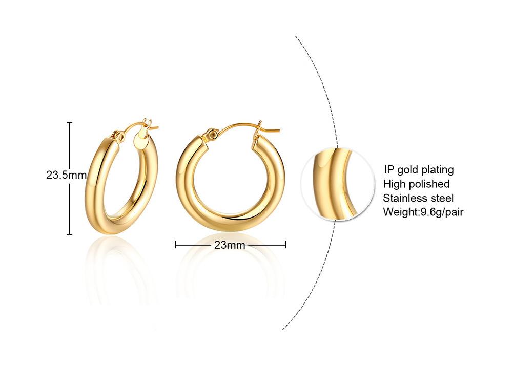 Wind stainless steel geometric large plain ring earrings plated with 18k gold simple earrings women's multi-specification 2mm, 4mm