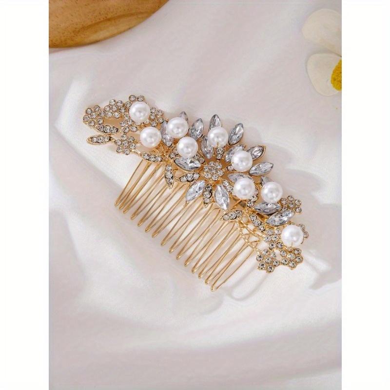 1pc Plum Flower Design Rhinestone Alloy Hair Comb for Women, Party, Wedding, Photography