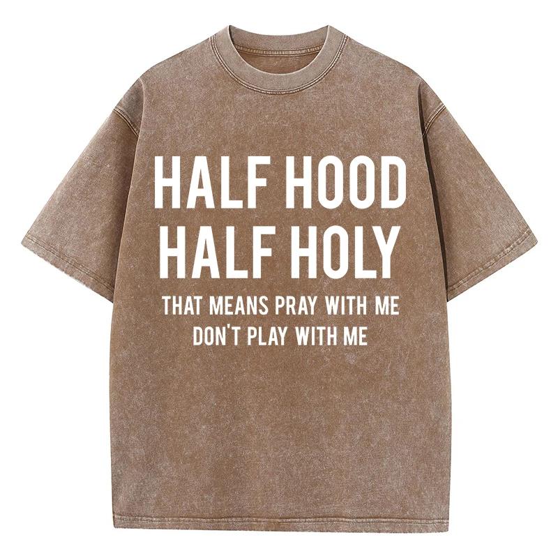 Woman Washed T-Shirts Pray With Me Don'T Play With Me Print Short Sleeve Distressed Crewneck Cotton Tops Clothes
