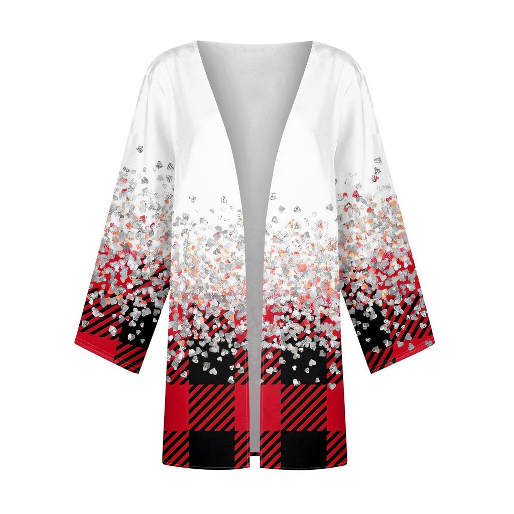Dámský ležérní módní kabát s vánočním potiskem, lehká bunda střední délky, kardigan