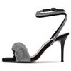 Black Open-toed One-word with Rhinestone High Heels for Women 2025 New Stiletto French Design Sense Niche Sandals for Women