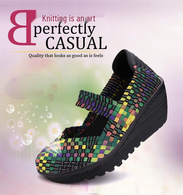 Handgewebte Damen Freizeitschuhe mit dicker Sohle und Höhenerhöhung