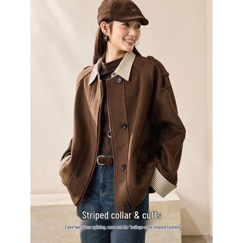 Women's Striped Patchwork Faux Two-Piece Short Winter Coat