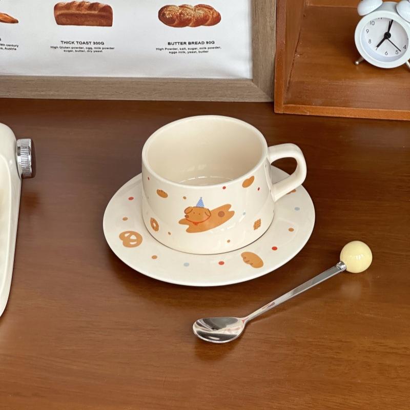 

Korean Puppy Coffee Cup Saucer Set Cute Ceramic Latte Cup Afternoon Tea Cup Birthday Gift Souvenir 301-400ml