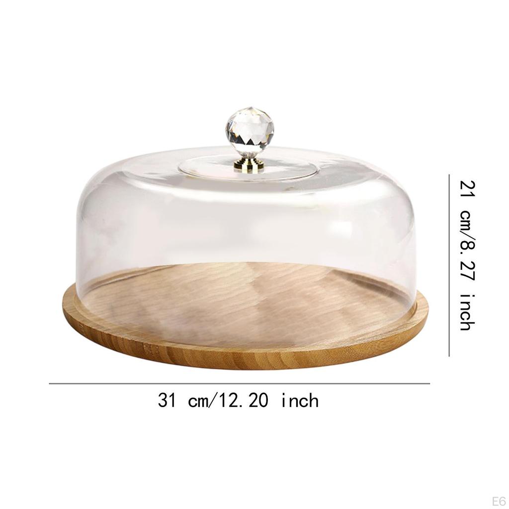 Bamboo Cake Stand with Dome Bread Storage Appetizer Plate Holder Serving Tray for