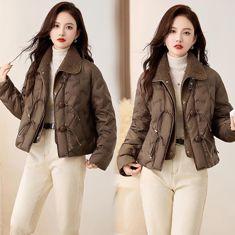 

Женская зимняя модная куртка с лацканами на пуху - Теплое пальто из пуха белой утки L (110-120 jin)