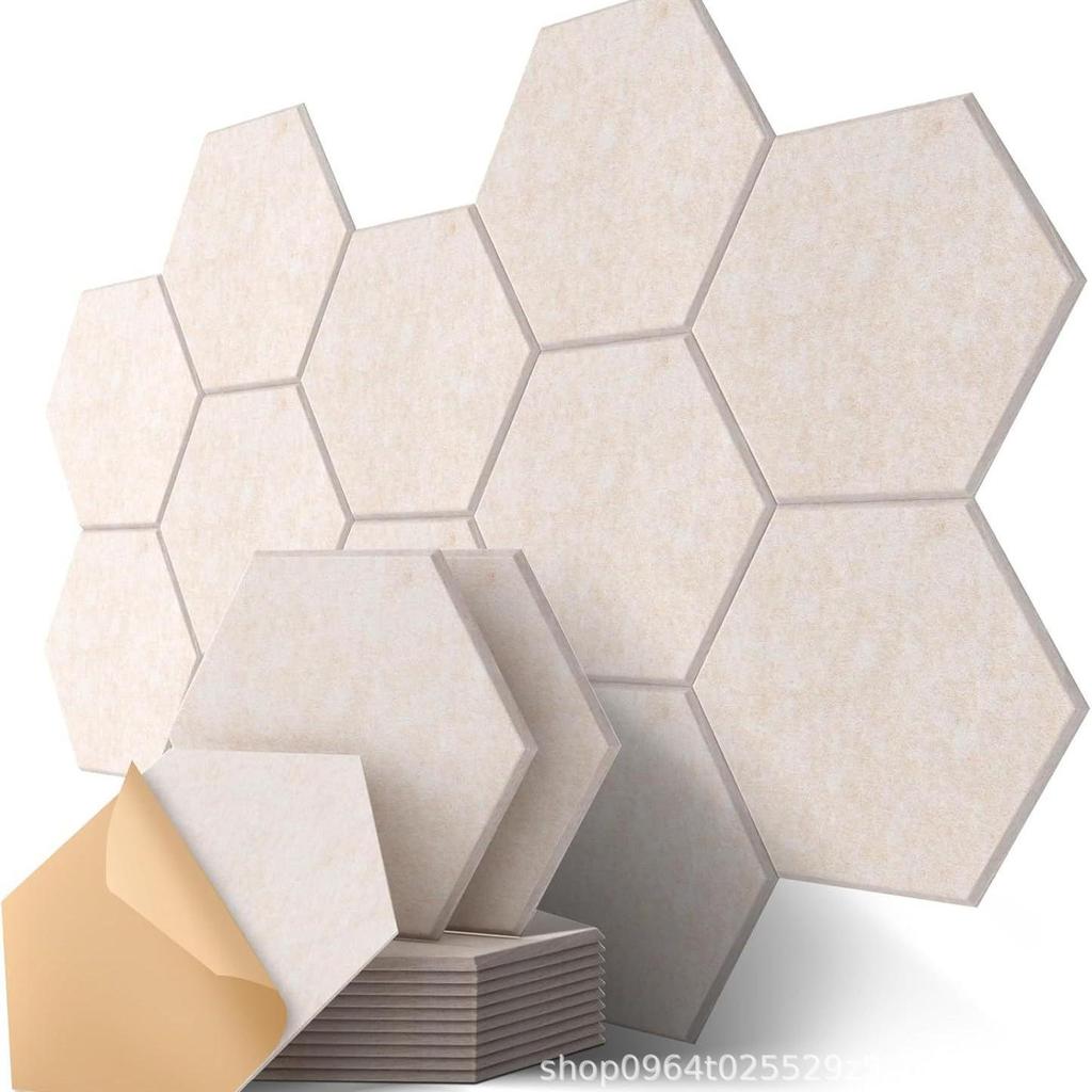 12-Piece Hexagonal Polyester Fiber Sound-Absorbing Panels - Cork Board Alternative