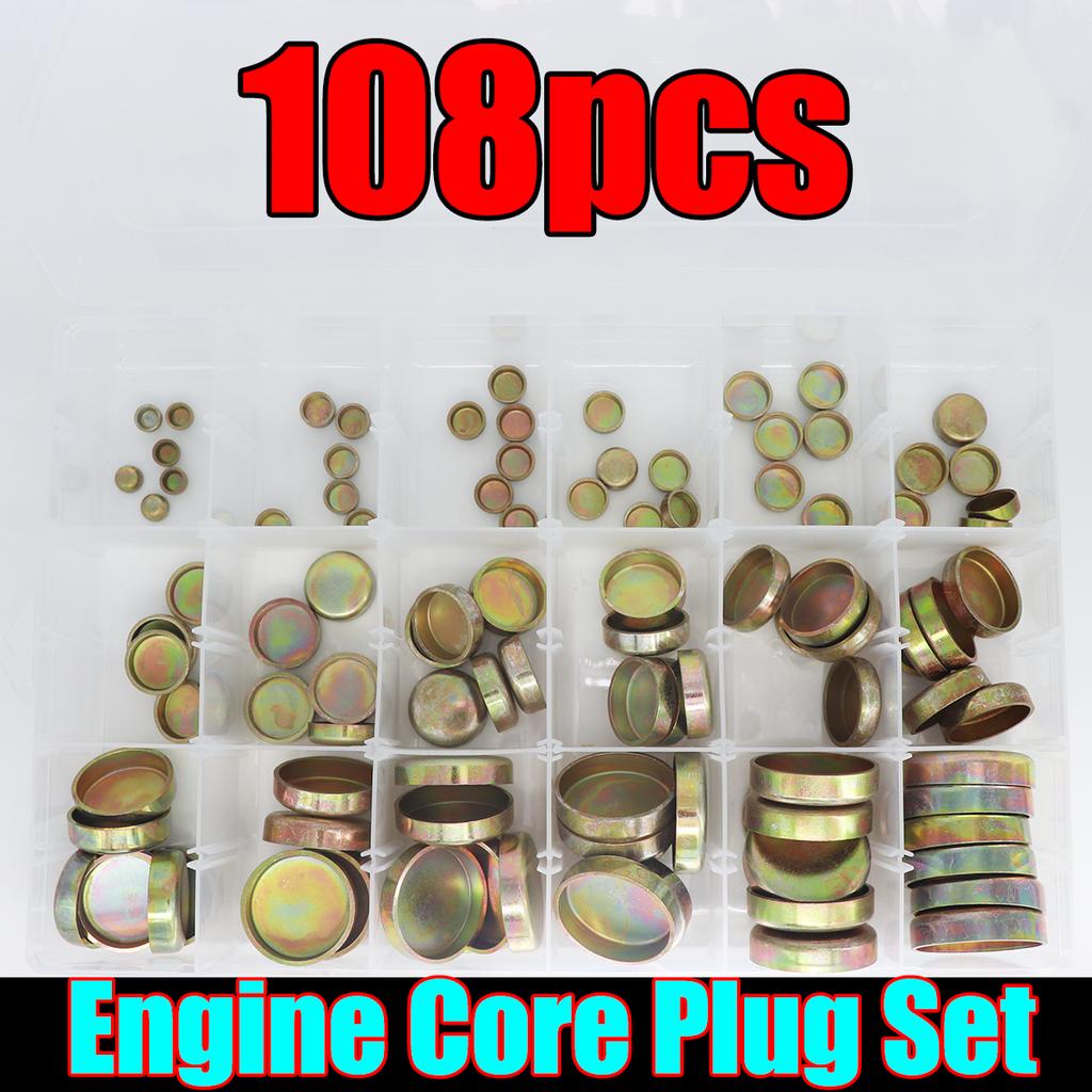 108pcs Universal Diesel Engine Freeze Expansion Core Plug Zinc Plated for Tractor Cylinder Head & Block Welch Frost Cap 8-36mm