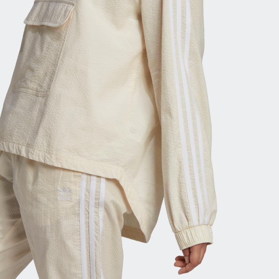 Adidas Originals Poplin Hz Tt Markenlogo-Print Kängurutasche Kapuzenjacke Damenjacke Off-White HL9311