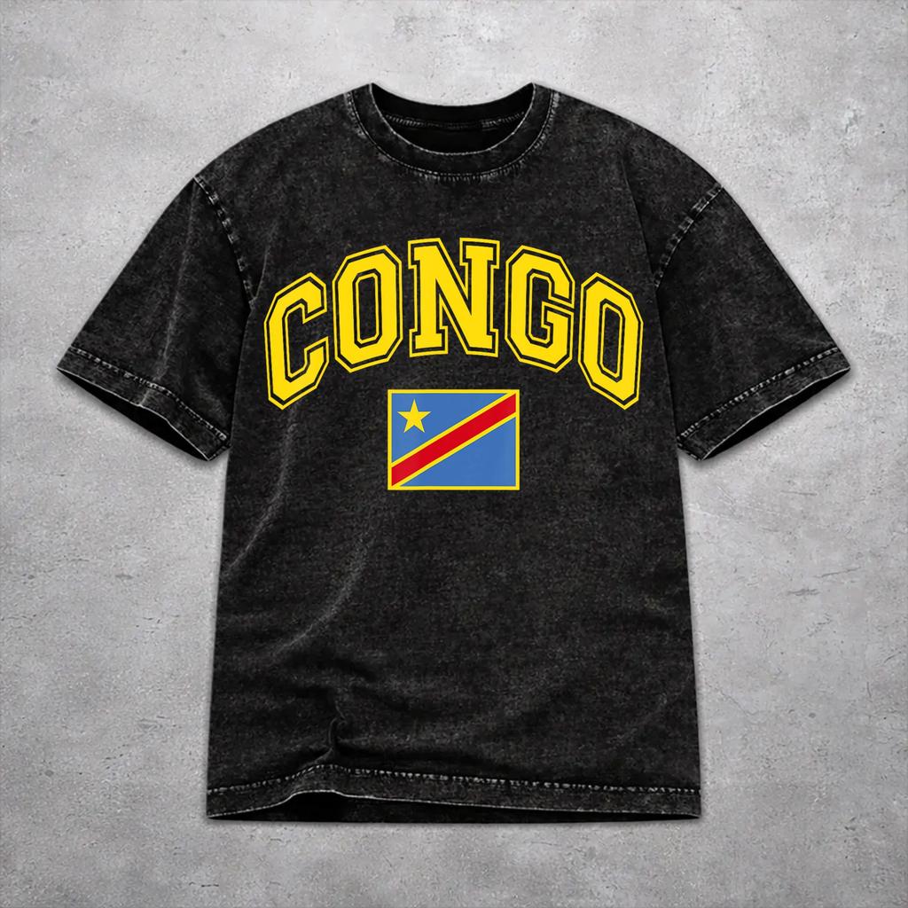 Novelty Men Women Republic Of Congo Congolese Flag Tee Shirt Oversize Washed T Shirts Apparel