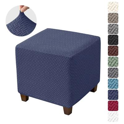 1PC Quadratische elastische Fußhocker-Schonbezüge Stretch Jacquard Ottoman Hockerbezüge All-inclusive langlebige Fußstützenabdeckung Wohnzimmer