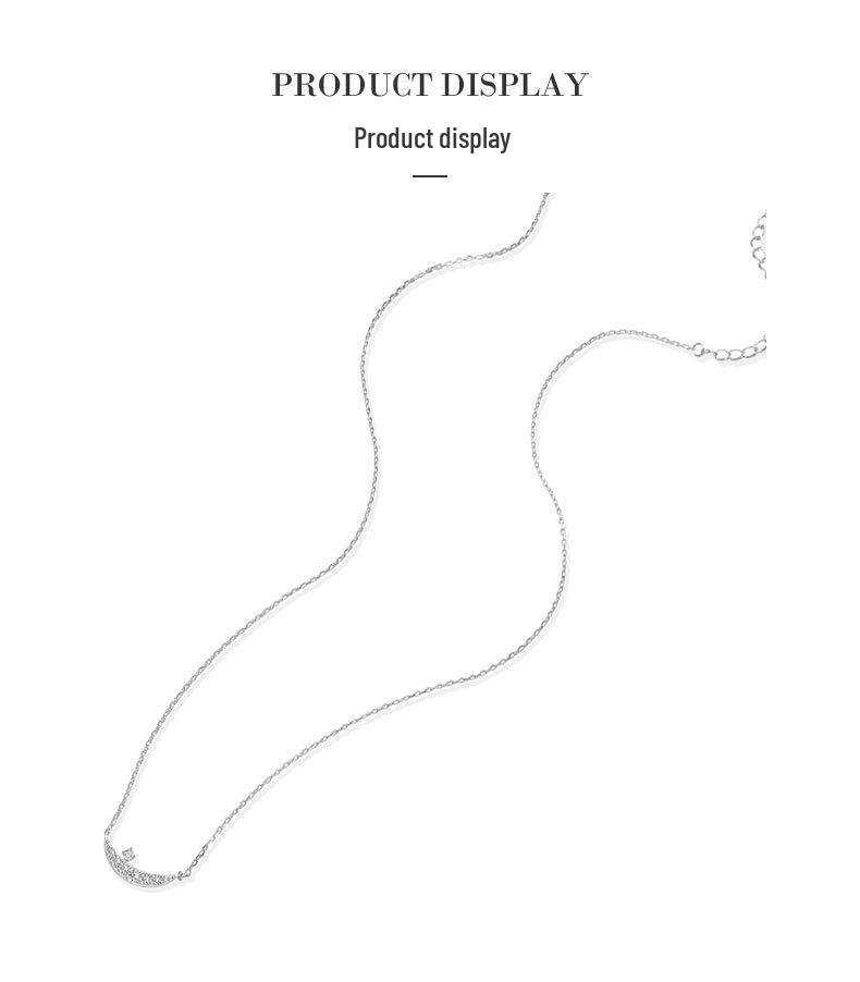 Kenjie S925 Sterling Silver Moon Zircon Clavicle Necklace – Korean Designer Style