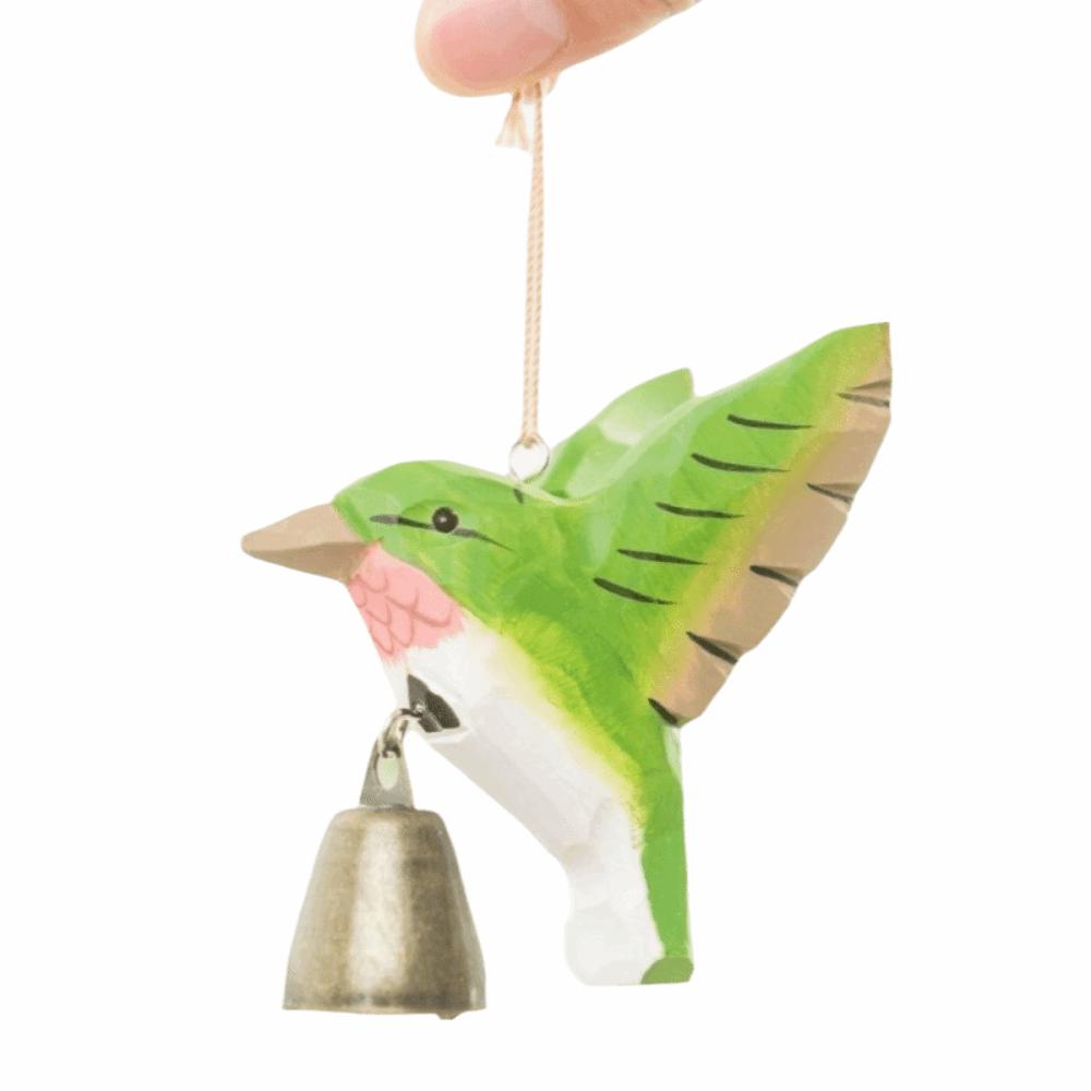 with Bell Hummingbird Wind Chime Hanging Ornaments Home Decor Wooden Wind Chime Cute Wood Grain Bird Sculpture
